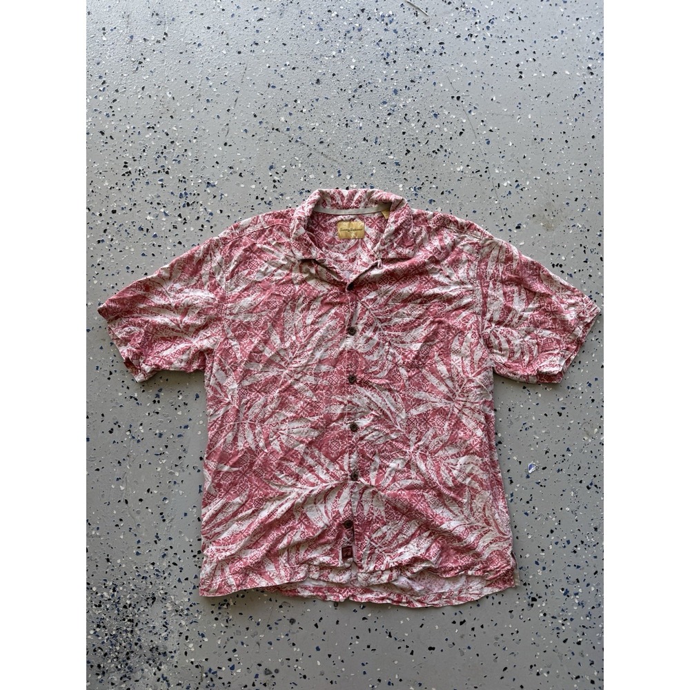 Tommy Bahama 100% Silk Coral Floral Button Down Hawaiian Short‎ Sleeve Shirt Med